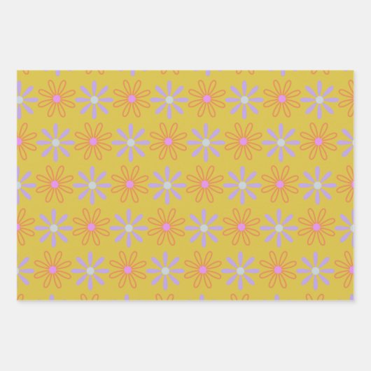 Retro 60s Mod Pop Flower Pattern in Yellow Inpakpapier Vel (Voorkant)