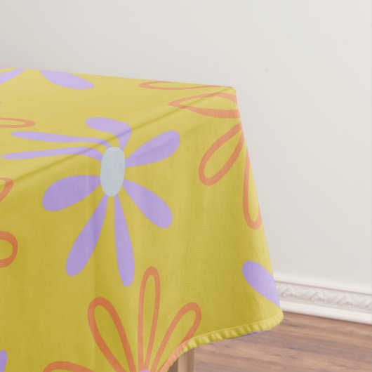 Retro 60s Mod Pop Flower Pattern in Yellow Tafelkleed (Voorbeeld)