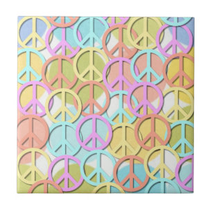 Retro 60s Pastel Peace Symbols MOD Tiles Tegeltje