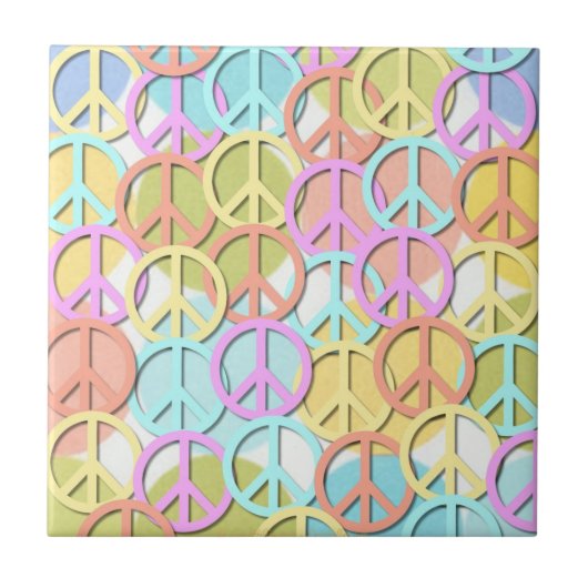 Retro 60s Pastel Peace Symbols MOD Tiles Tegeltje (Voorkant)