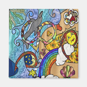 Retro 60s Psychedelic bij de Beach Gifts Apparel Magneet