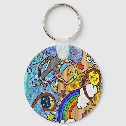 Retro 60s Psychedelic bij de Beach Gifts Apparel Sleutelhanger (Voorkant)