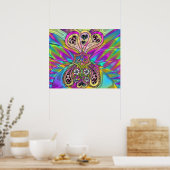 Retro 60s Psychedelic Hearts Flowers Print Poster (Keuken)
