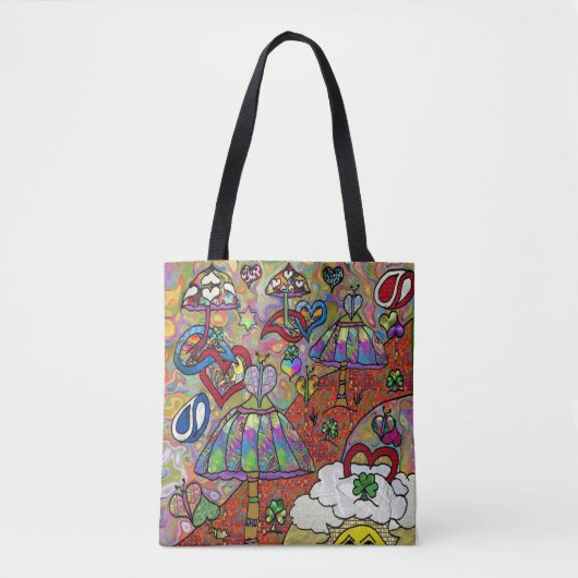 Retro 60s Psychedelic Magic Mushroom Canvas tas (Voorkant)