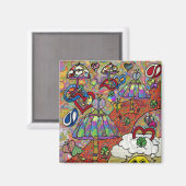 Retro 60s Psychedelic Magic Mushroom Magnet Magneet (Voorkant / Achterkant)