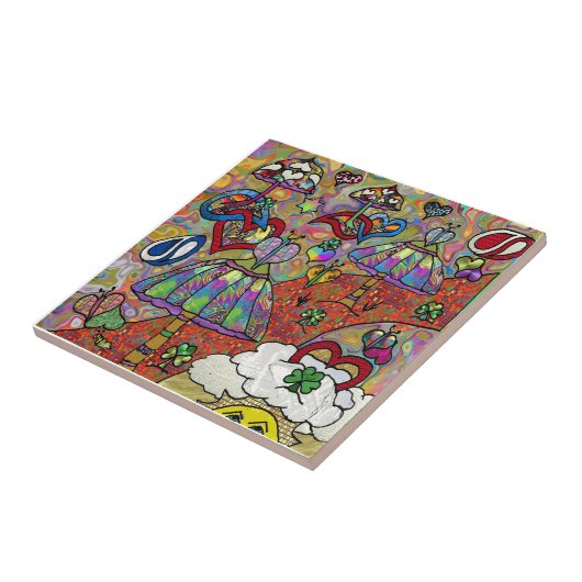 Retro 60s Psychedelic Magic Mushrooms Keramische T Tegeltje (Zijkant)