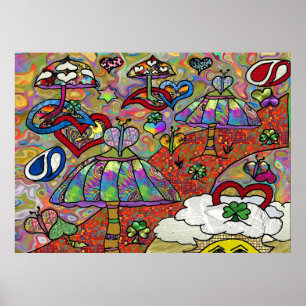 Retro 60s Psychedelic Magic Mushrooms Print Poster
