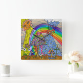 Retro 60s Psychedelic Magic Mushrooms Wall Clock Vierkante Klok (Huis)