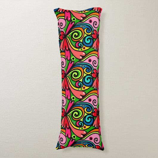Retro 60s Psychedelic Pattern Lichaamskussen (Voorkant Verticaal)