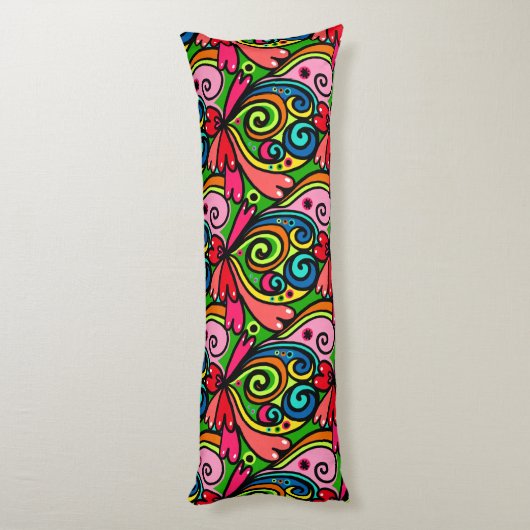 Retro 60s Psychedelic Pattern Lichaamskussen (Achterkant (Verticaal))