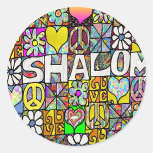 Retro 60s Psychedelic Shalom LOVE Apparel Gifts Ronde Sticker