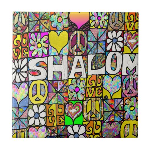 Retro 60s Psychedelic Shalom LOVE Ceramic Tile Tegeltje (Voorkant)