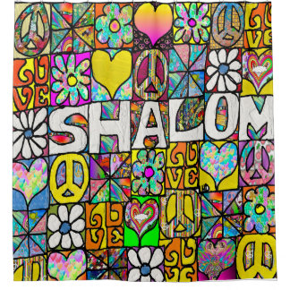 Retro 60s Psychedelic Shalom LOVE Douchegordijn