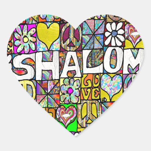 Retro 60s Psychedelic Shalom LOVE Hart Sticker (Voorkant)