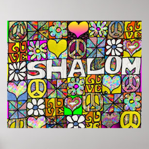 Retro 60s Psychedelic Shalom LOVE Imprimer Poster