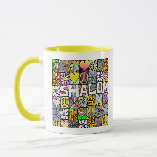 Retro 60s Psychedelic Shalom LOVE Mok (Links)