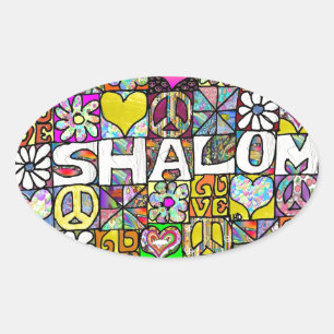 Retro 60s Psychedelic Shalom LOVE Ovale Sticker