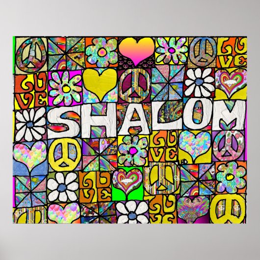 Retro 60s Psychedelic Shalom LOVE Print Poster (Devant)