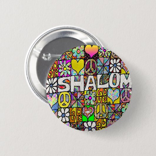 Retro 60s Psychedelic Shalom LOVE Ronde Button 5,7 Cm (Voorkant /achterkant)