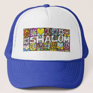 Retro 60s Psychedelic Shalom LOVE Trucker Hat Pet