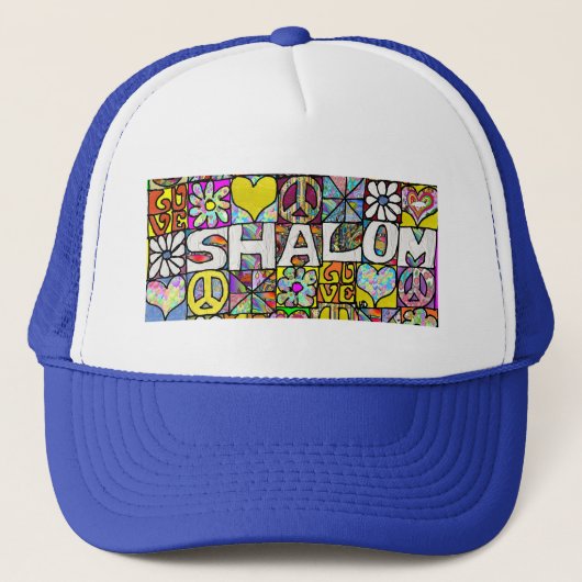 Retro 60s Psychedelic Shalom LOVE Trucker Hat Trucker Pet (Voorkant)