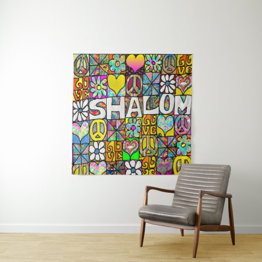 Retro 60s Psychedelic Shalom LOVE Wandkleed (In situ)