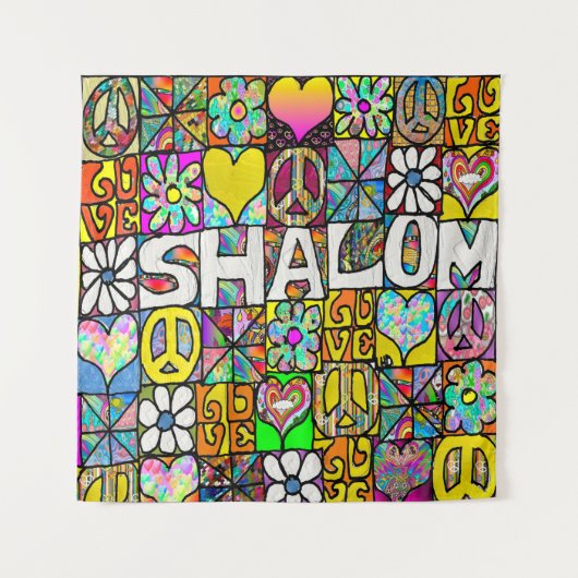 Retro 60s Psychedelic Shalom LOVE Wandkleed (Voorkant)