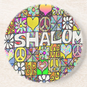 Retro 60s Psychedelic Shalom LOVE Zandsteen Onderzetter