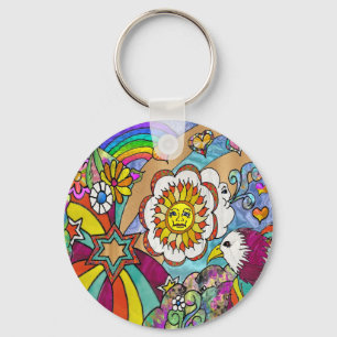Retro 60s Psychedelic Sunshine Eagle Apparel Gifts Sleutelhanger