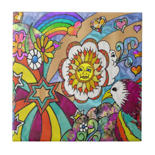 Retro 60s Psychedelic Sunshine Eagle Keramische Te Tegeltje