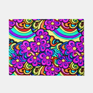 Retro 60s Psychedelische Bloemen Regenboog Patroon Deurmat