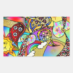Retro 60s Psychedelische Hartjes Paisley Cadeaus K Rechthoekige Sticker