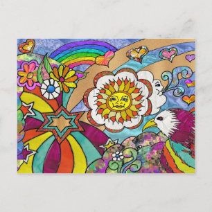 Retro 60s Psychedelische Zonneschijn Adelaar Kledi Briefkaart