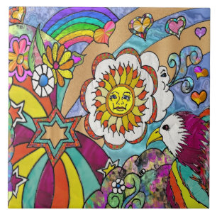 Retro 60s Psychedelische Zonneschijn Adelaar Tegeltje