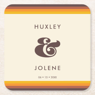 Retro 60s vintage cowedding vierkante kartonnen onderzetter