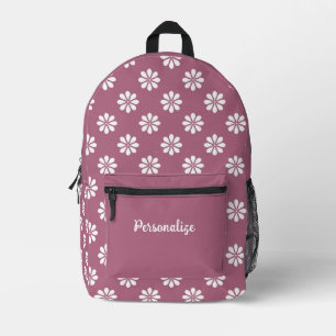 Retro 60s White Daisy Floral Paarse iPersonalized Bedrukte Rugzak