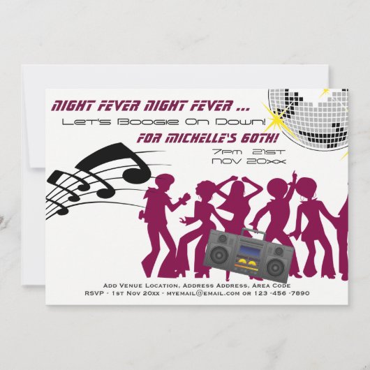 RETRO 60ste verjaardagsuitnodiging Boogie Night Fe Kaart (Voorkant)