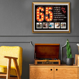 Retro 65e verjaardag Harten aangepaste fotocollage Poster