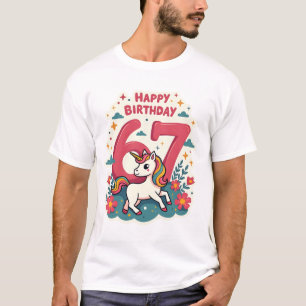 Retro 67e Verjaardag Eenhoorn Regenboog Schattige T-shirt