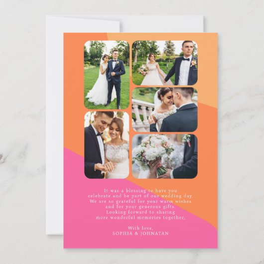 Retro 6 photos orange rose mariage carte de remerc (Dos)