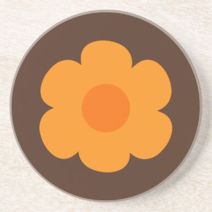 Retro 70er jaren Bloem Oranje en Bruin Zandsteen Onderzetter