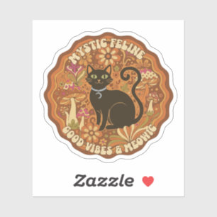 Retro 70er jaren Mystieke Katten Groovy Zwarte Kat Sticker