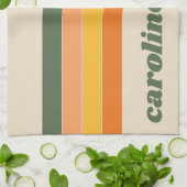 Retro 70er jaren Regenboog Groen Oranje Gepersonal Theedoek (Gevouwen)