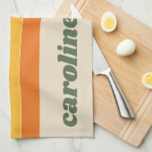 Retro 70er jaren Regenboog Groen Oranje Gepersonal Theedoek (Quarter Fold)