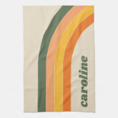 Retro 70er jaren Regenboog Groen Oranje Gepersonal Theedoek (Verticaal)