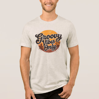 Retro 70er jaren Zonsondergang Palmboom Groovy Vib Tri-Blend Shirt