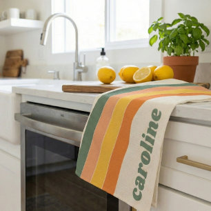 Retro 70er Regenboog Groen Oranje Gepersonaliseerd Theedoek