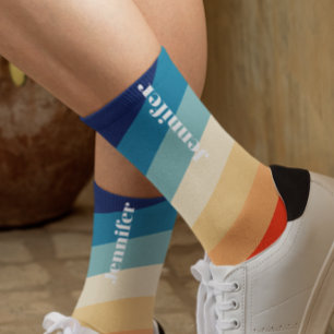 Retro 70er Strepen Gepersonaliseerde naam Sokken