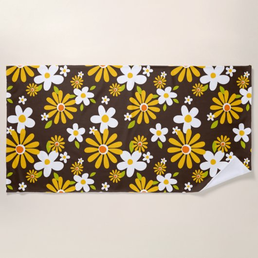 retro 70s 60s bloemenvormig handdoek (Voorkant)