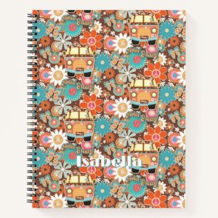 RETRO 70s 60s Hippie Bus Voelt Groovy Bloem Naam Notitieboek